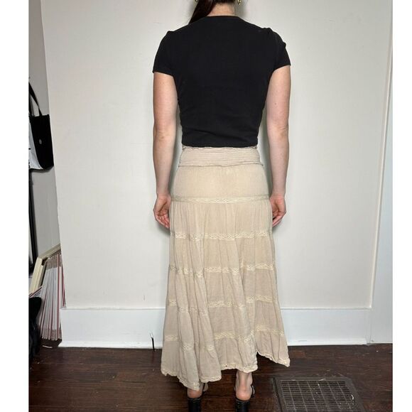 In Loom Bohemian Tan Tiered Flowy Midi Skirt Size Small - Picture 2 of 5